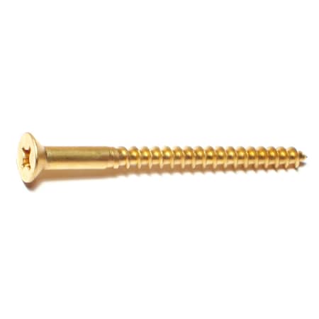 Midwest Fastener Wood Screw, #10, 2-1/2 in, Plain Brass Flat Head Phillips Drive, 100 PK 02883